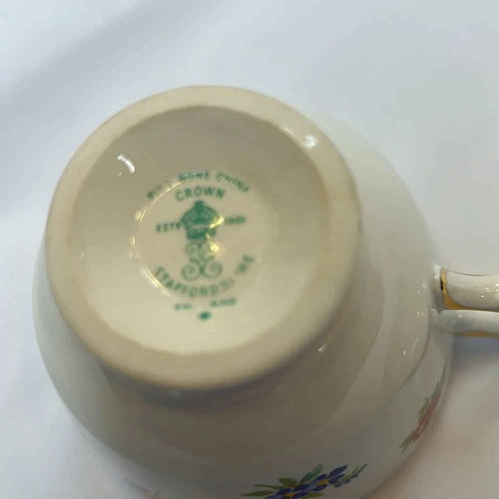 Vintage Crown Staffordshire England Fine Bone China Tea Cup and Saucer